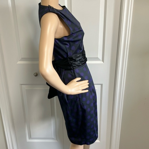 Club Monaco | Purple and Black Polka Dot Midi Dress Sleeveless Crew Neck - Picture 4 of 14